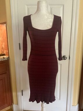 Amour Vert Maroon Striped Stetchy Knit Dress Fall/Basic